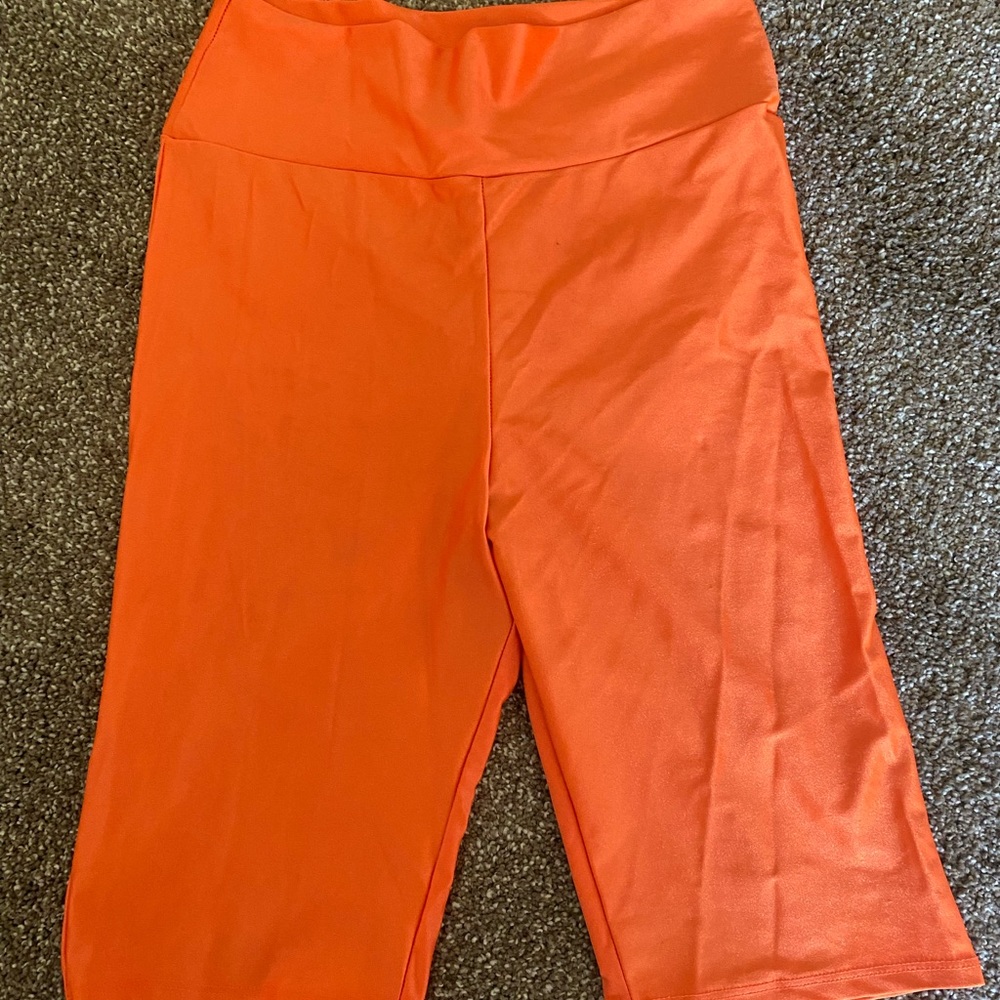 Neon orange biker shorts ruched booty